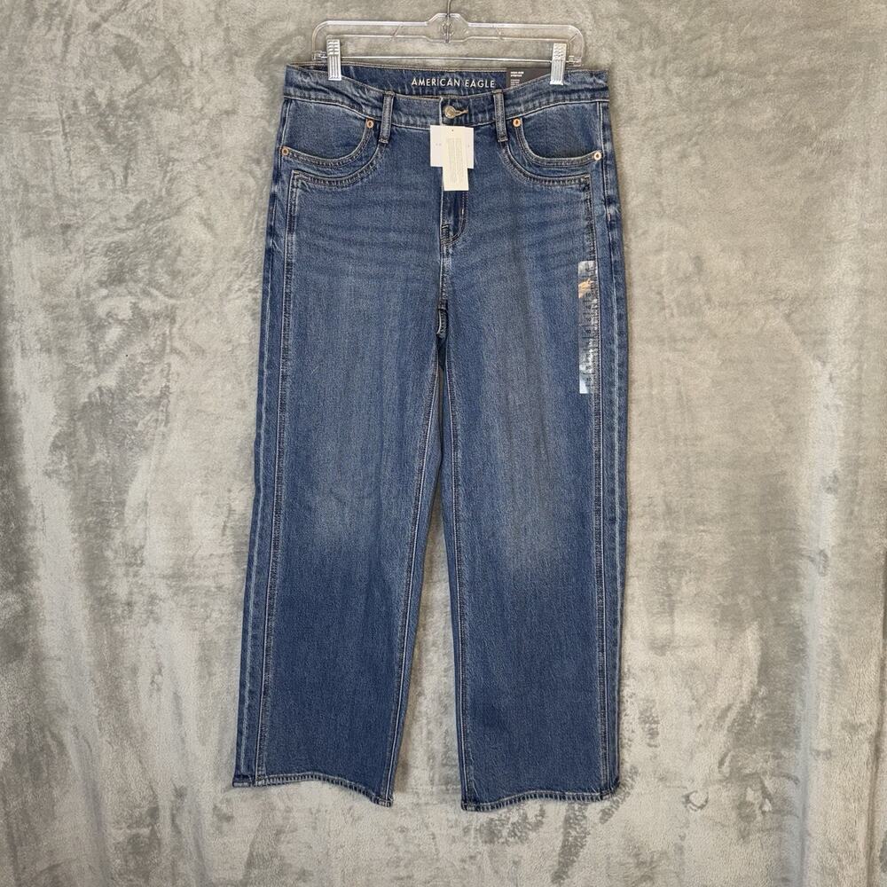American Eagle Stovepipe Jeans High Rise Size 10 R 30W Wide Leg Medium Wash NWT